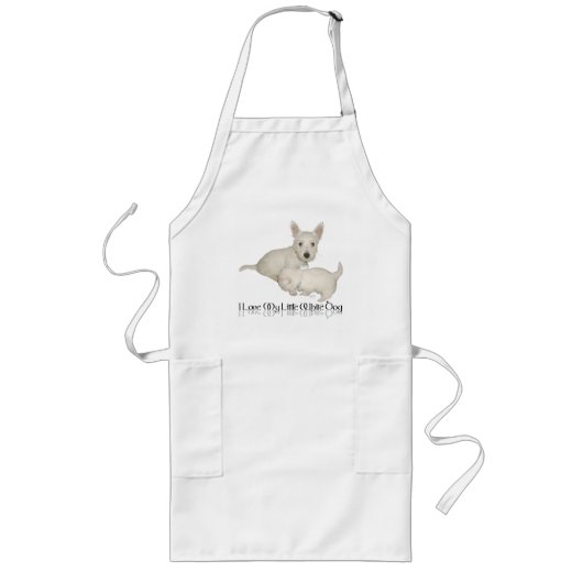 Tablier Long J'adore mon petit chien blanc - chiots Westie ! (Devant)