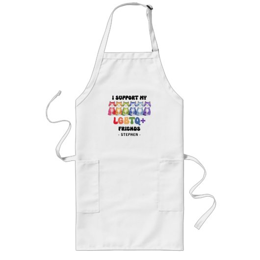 Tablier Long Je soutiens mes amis LGBTQ - Rainbow Cat Pride (Devant)
