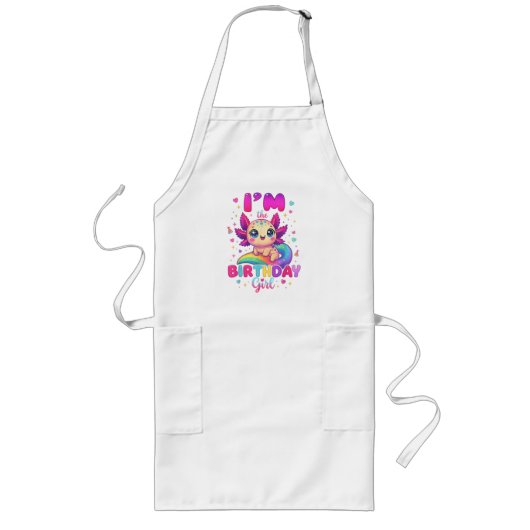 Tablier Long Je suis l'Axolotl de la fille d'anniversaire (Devant)