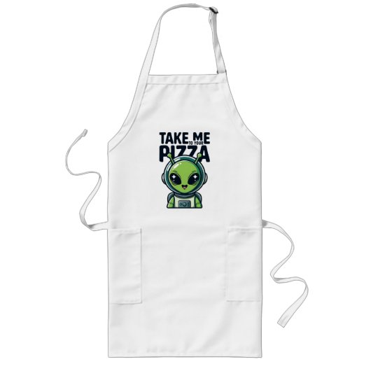 Tablier Long Joli Alien Emmène-Moi Vers Ta Pizza Astronaute (Devant)