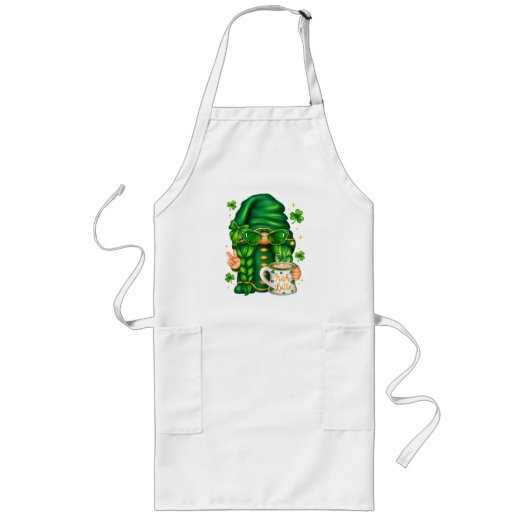 Tablier Long Joli gnome de la Saint-Patrick buvant du café (Devant)