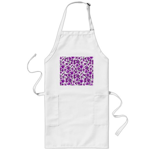 Tablier Long Joli violet blanc rose motif (Devant)