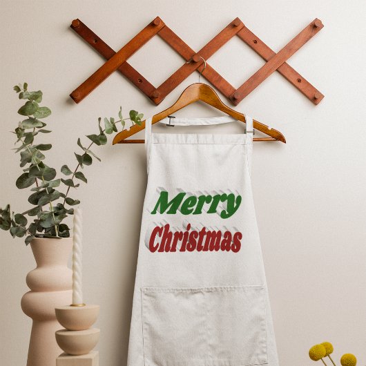 Tablier Long Joyeuse typographie rouge et verte de Noël
