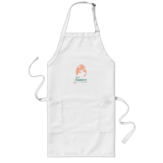 Tablier Long Joyeuses Pâques – Lapin & Œuf Décor Floral (Devant)