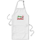 Tablier Long Joyeux Noël Santa Claus rouge vert script (Devant)