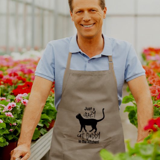 Tablier Long Kaki Black Personnalisé Crazy Cat Papa