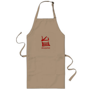 Tablier Long Kanji Délicieux rouge long kaki chef apron