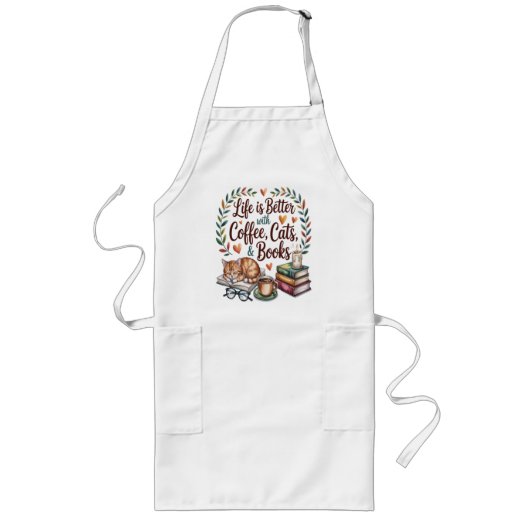 Tablier Long La vie est meilleure avec du café, des chats et de (Devant)