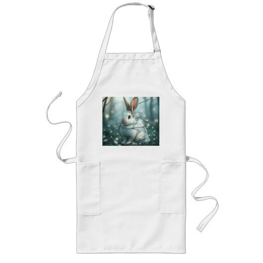 Tablier Long Lapin bleu pastel avec brindilles et fleurs (Devant)