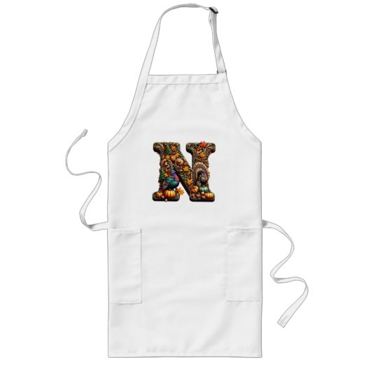 Tablier Long Lettre cadeau N style Thanksgiving (Devant)