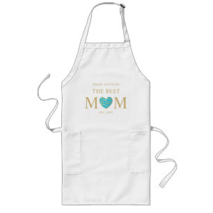 Tablier Long Meilleur MOM Quote Aquamarine Gold Effect Heart
