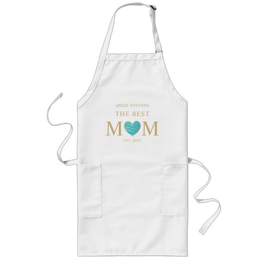 Tablier Long Meilleur MOM Quote Aquamarine Gold Effect Heart (Devant)