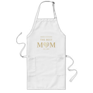 Tablier Long Meilleure citation MOM White & Gold Effet Heart