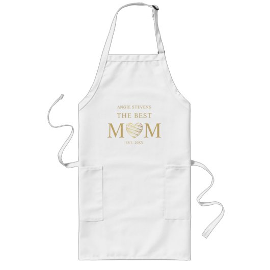 Tablier Long Meilleure citation MOM White & Gold Effet Heart (Devant)
