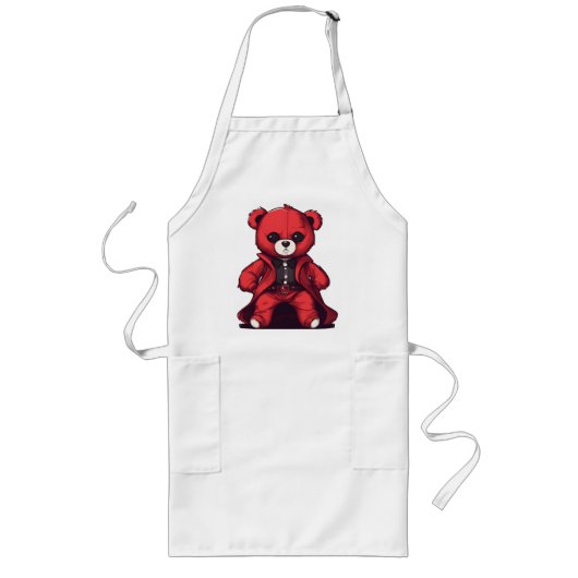 Tablier Long Mignon ours en peluche rouge garçon (Devant)