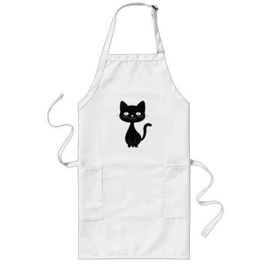 Tablier Long Minimalist Black Cat Cartoon Funny Cat Illustratio (Devant)