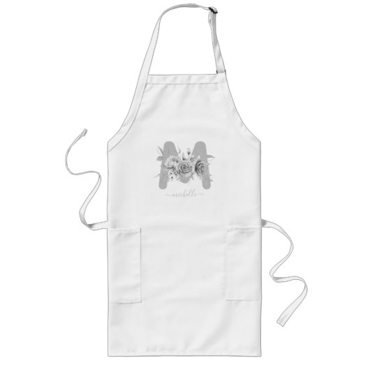 Tablier Long Monogramme floral argenté chic (Devant)