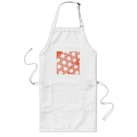 Tablier Long Motif géométrique orange et blanc (Devant)
