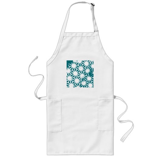 Tablier Long motif géométrique turquoise et blanc (Devant)