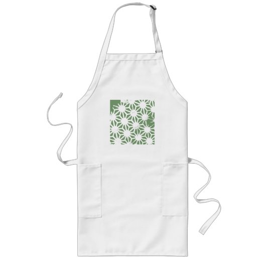 Tablier Long Motif géométrique vert et blanc olive (Devant)