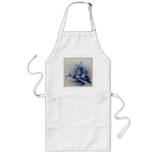 Tablier Long Moulin à vent bleu blanc de Delft vintage