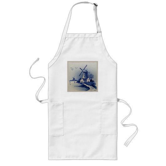 Tablier Long Moulin à vent bleu blanc de Delft vintage (Devant)