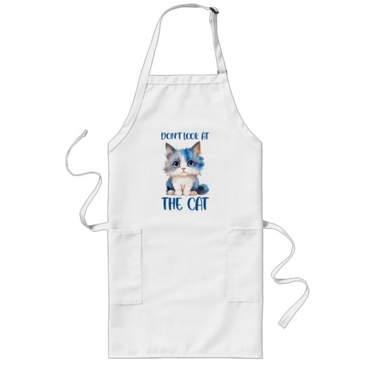 Tablier Long Ne regardez pas le chat - adorable chaton bleu (Devant)