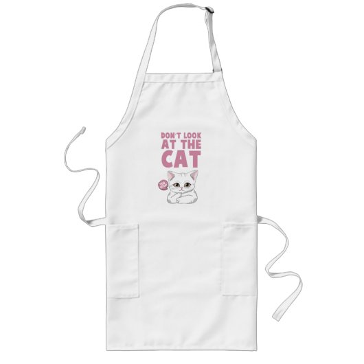 Tablier Long Ne regardez pas le chat - Drôle chat blanc (Devant)