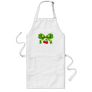 Tablier Long Nœud de trèfle chanceux avec cerises motif vert