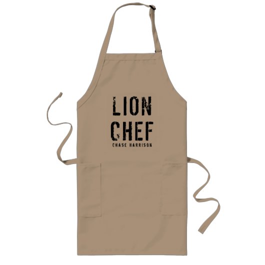 Tablier Long Nom personnalisé Lion Chef Black & Khaki (Devant)