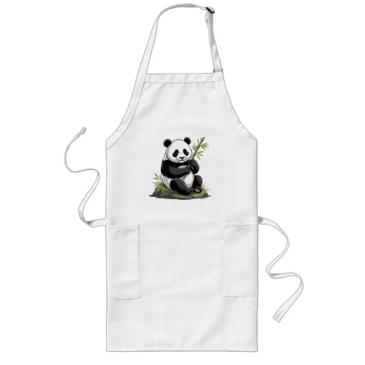 Tablier Long Ours Panda Mignon Branchu Avec Bambou De Verdure (Devant)
