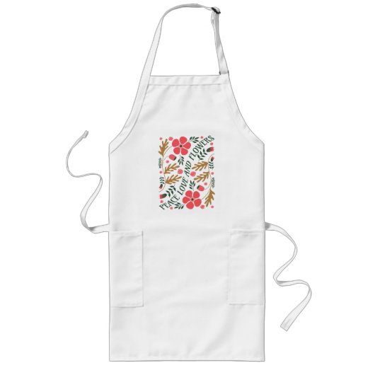 Tablier Long Paix Amour et Fleurs Rétro Boho Floral (Devant)