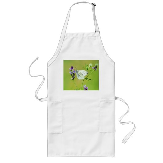Tablier Long Papillon Blanc à Veines Vertes (Devant)