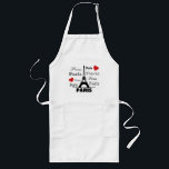 Tablier Long Paris<br><div class="desc">Illustration de design de texte parisien avec tour Eiffel et décoration de coeurs rouges</div>