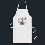 Tablier Long Paris<br><div class="desc">Illustration de design de texte parisien avec tour Eiffel et décoration de coeurs rouges</div>