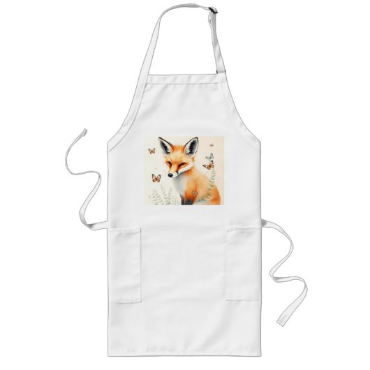 Tablier Long Pastel Fox avec fougères et papillons (Devant)