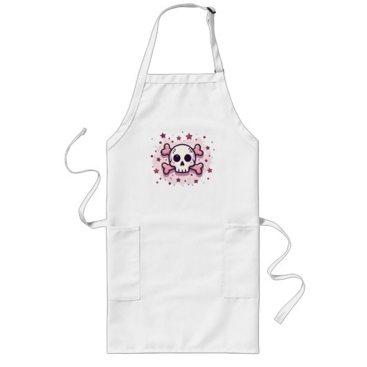 Tablier Long Pastel Pink Skull and Crossbones (Devant)