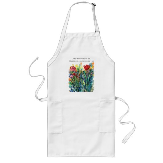 Tablier Long Peinture florale à l'aquarelle avec citation (Devant)
