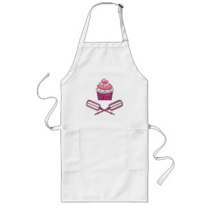 Tablier Long Petit gâteau et batteurs croisés dans le rose