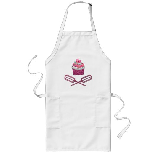 Tablier Long Petit gâteau et batteurs croisés dans le rose (Devant)