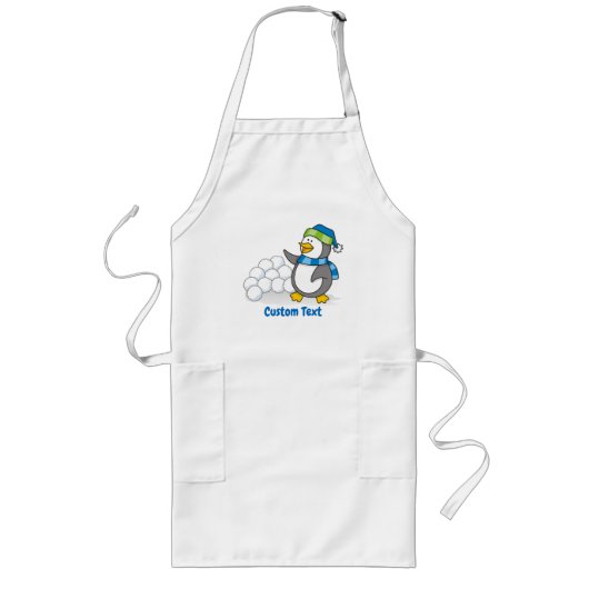 Tablier Long Petit manchot avec boules de neige agitant (Devant)