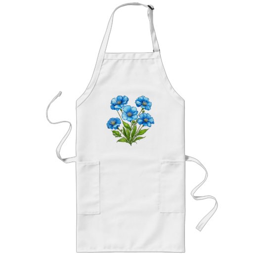 Tablier Long Petites Fleurs Bleues (Devant)