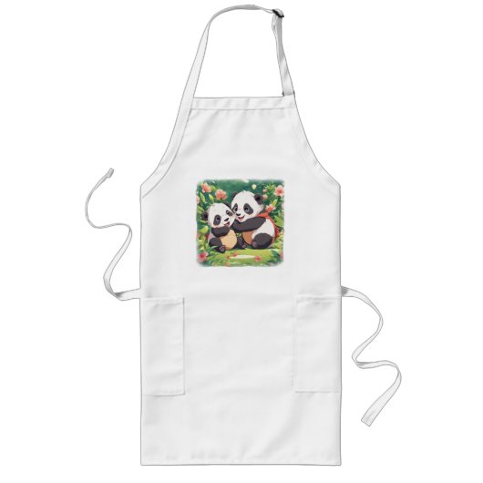 Tablier Long Petits pandas mignons et joueurs - Style Anime (Devant)