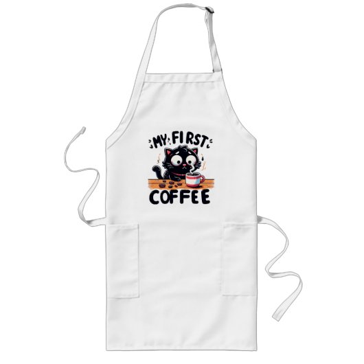 Tablier Long Première aventure de café noir (Devant)