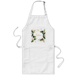 Tablier Long Pretty Personalized Holly & Snowflakes Xmas Apron