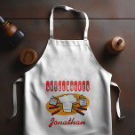 Tablier Long Retro BBQ Tools Casquette du chef Orange Red<br><div class="desc">Un tablier de style rétro pour le type qui connaît son chemin autour d'un barbecue. Le design présente une illustration d'outils barbecue à manipulation rouge et un casquette de chef sur un arrière - plan orange. Le mot "Grillmaster" apparaît ci-dessus dans une police de style rétro rouge décorative. Customisez avec...</div>