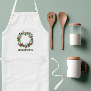 Tablier Long Retro Vintage Christmas Wreath Nom de famille Pers