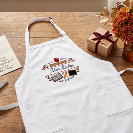 Tablier Long Rustic Teacher Appreciation Custom Name Apron with
