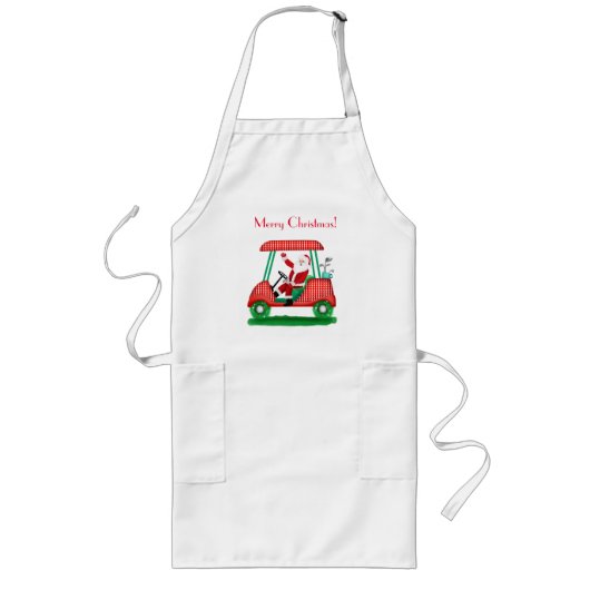 Tablier Long Santa en voiturette de golf Joyeux Noël (Devant)