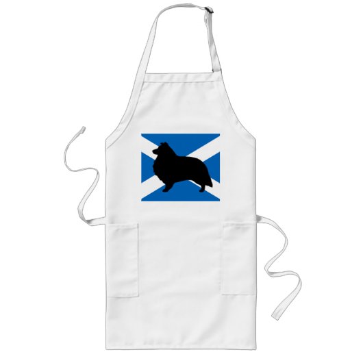 Tablier Long silhouette de chien de berge shetland Drapeau écos (Devant)